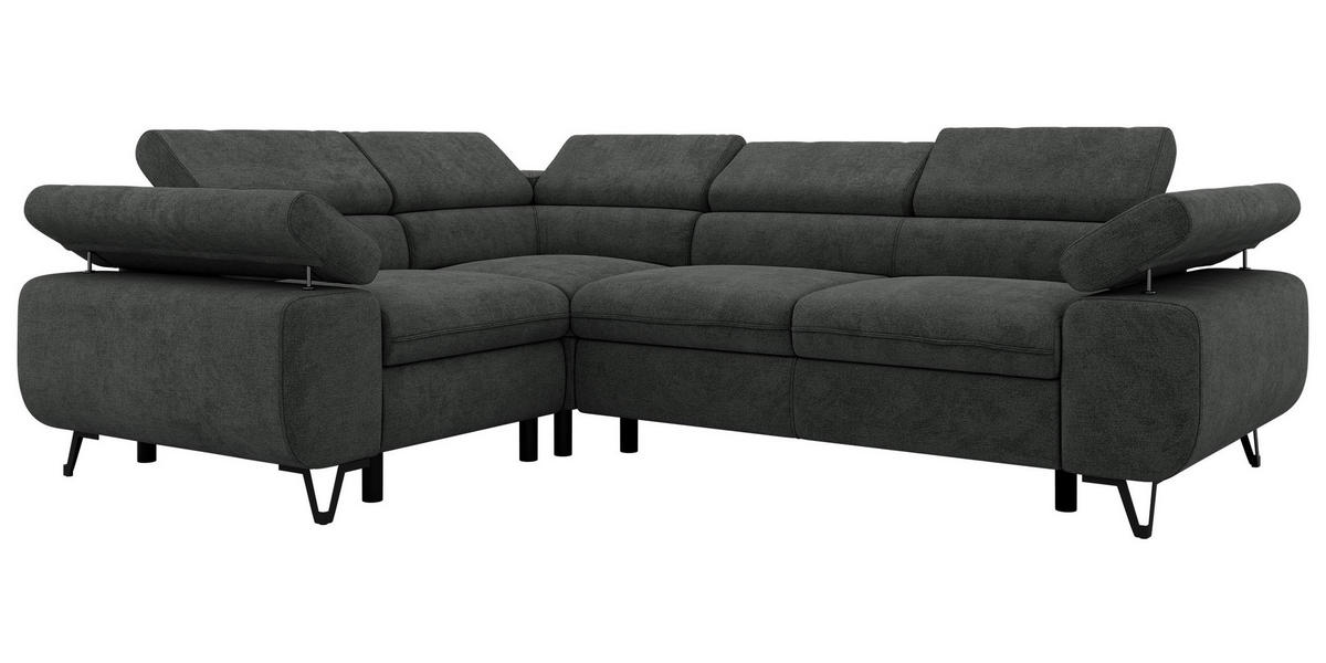 ECKSOFA ORSO L Dunkelgrau Stukture - Links Seite - Dunkelgrau/Schwarz, Textil/Metall (197/268cm) - MKS