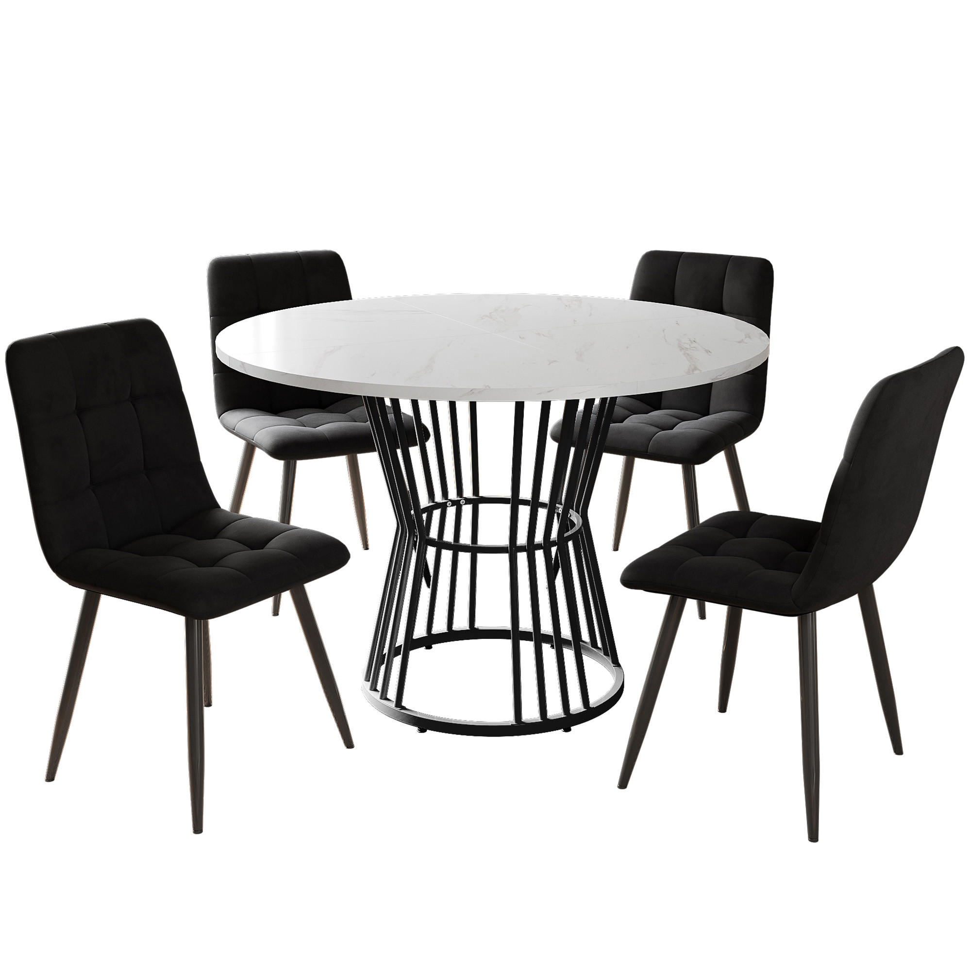 ESSGRUPPE DE-39139 runder 100 cm Tisch mit 4 Stühlen Schwarz - Schwarz, Holzwerkstoff (100/75/100cm) - ComfortXL