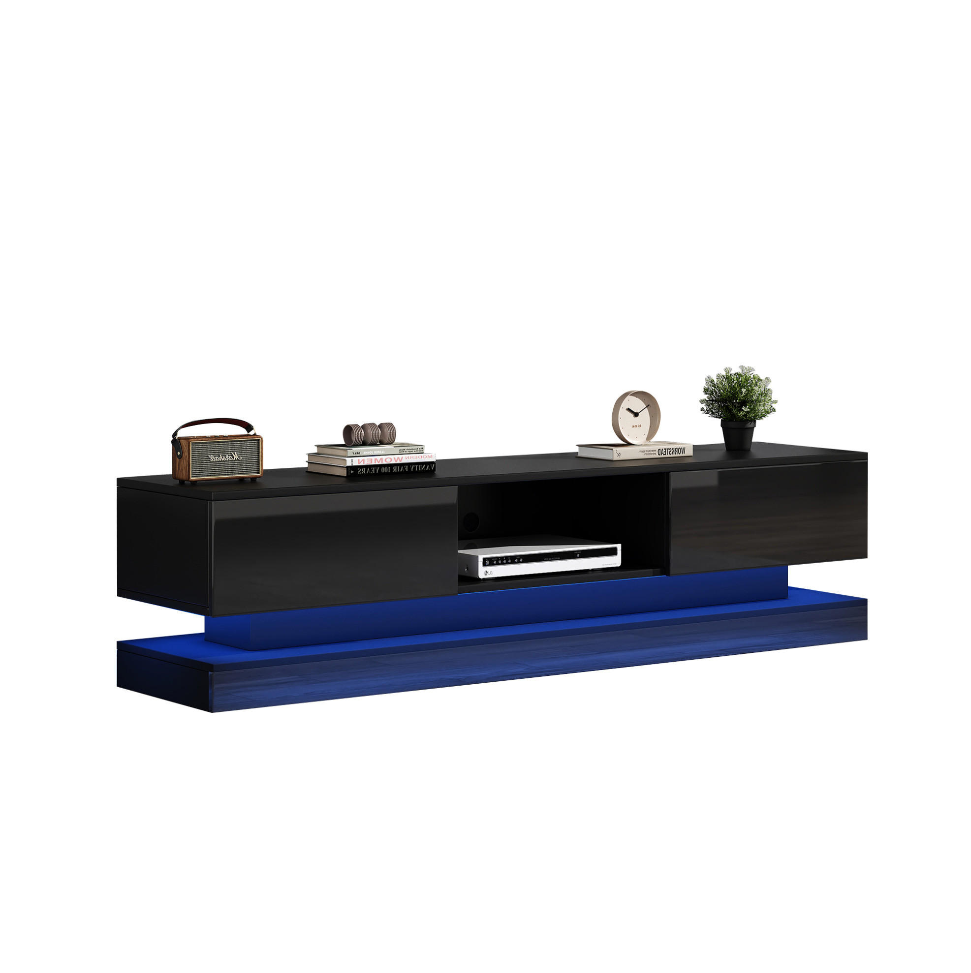 TV-LOWBOARD 160/35/40,5 cm mit 2 Schubladen und LED-Beleuchtung - Schwarz, Holzwerkstoff (160/40.5/35cm) - BEAOK