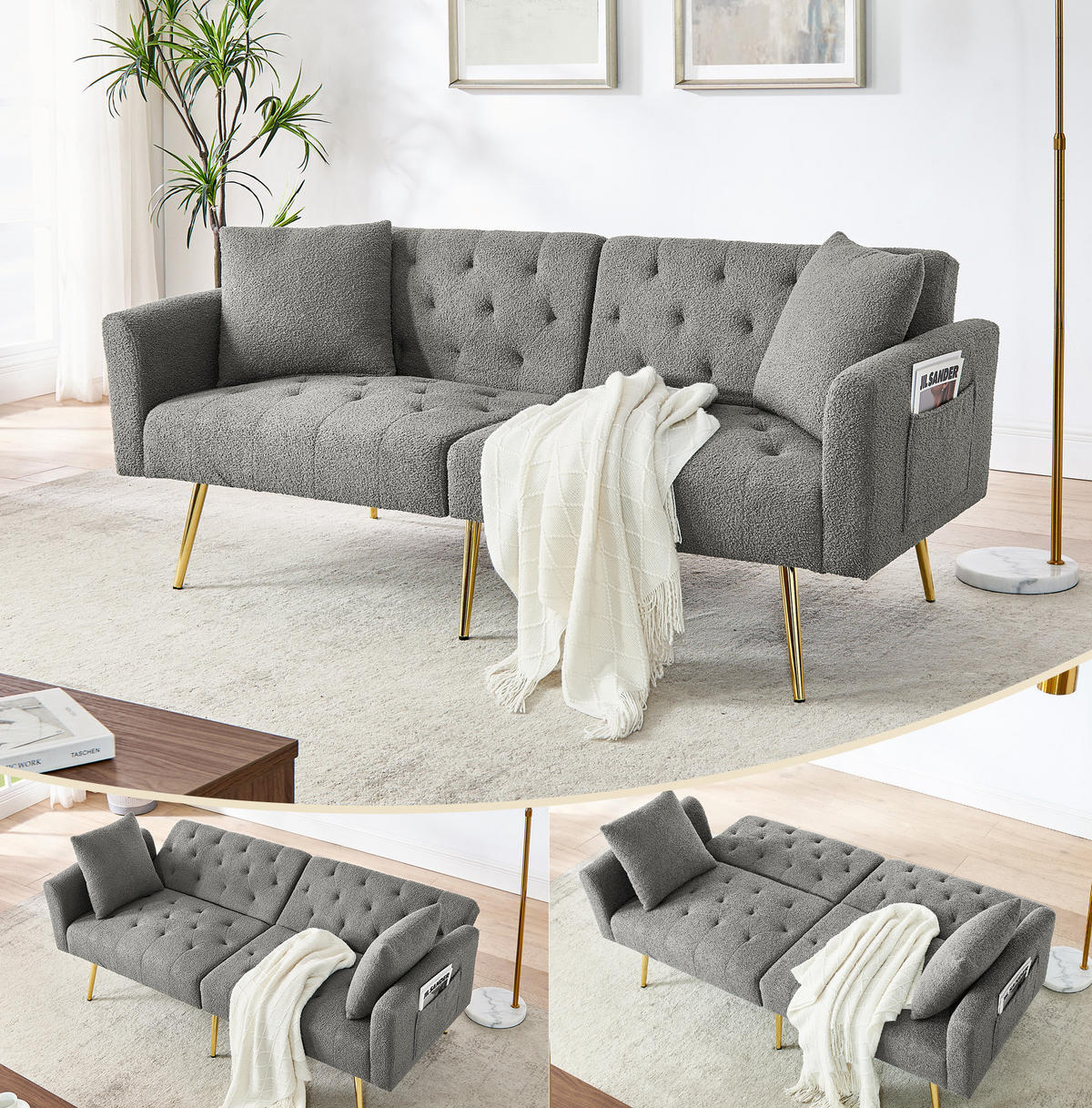 SOFA 2-Sitzer mit verstellbarer Rückenlehne Teddy Gray - Grau, Holzwerkstoff (177/74/78cm) - Meubliv