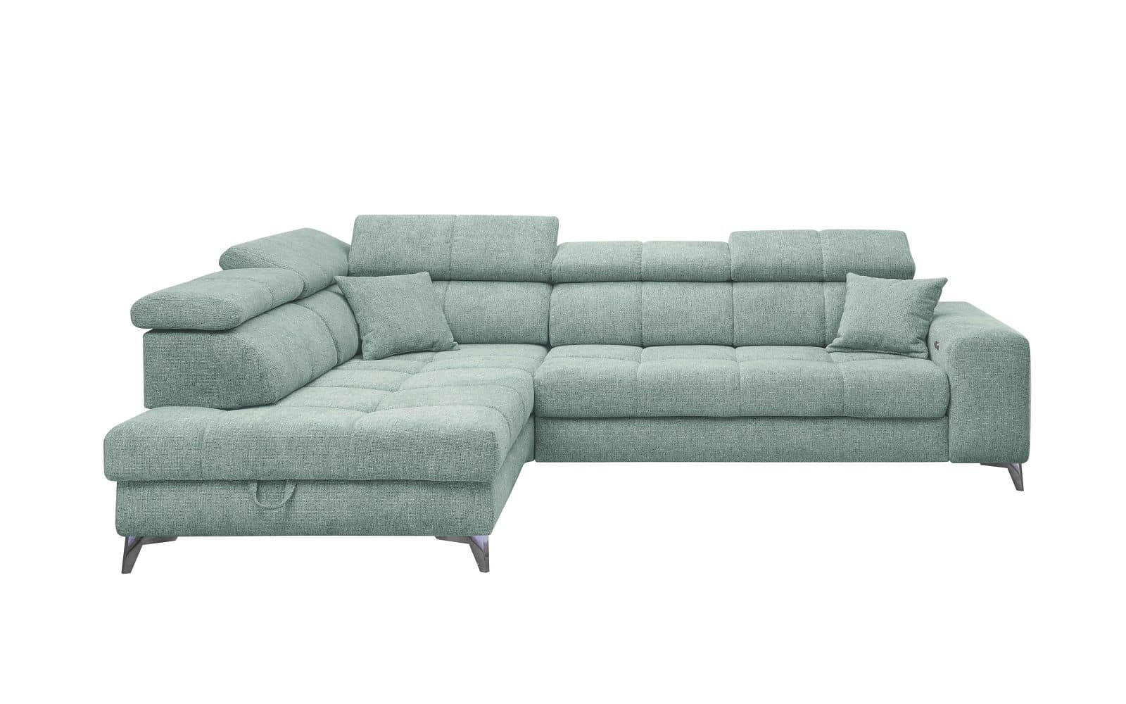 ECKSOFA mit Schlaffunktion und Bettkasten, Luxus-Mikrofaser - Blau/Schwarz, Textil/Metall (282/198cm) - ed exciting design