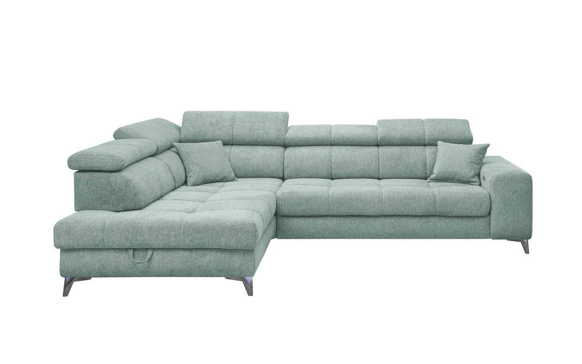 ECKSOFA mit Schlaffunktion und Bettkasten, Luxus-Mikrofaser - Blau/Schwarz, Textil/Metall (282/198cm) - ed exciting design