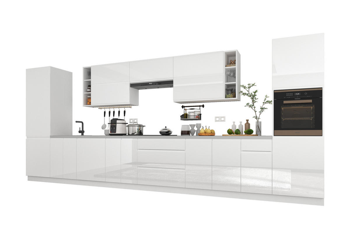 KÜCHENZEILE 500 cm – Aspen KA2-M500 - in Weiß/Hochglanz - Weiß Hochglanz, Holz (500/212/58cm)