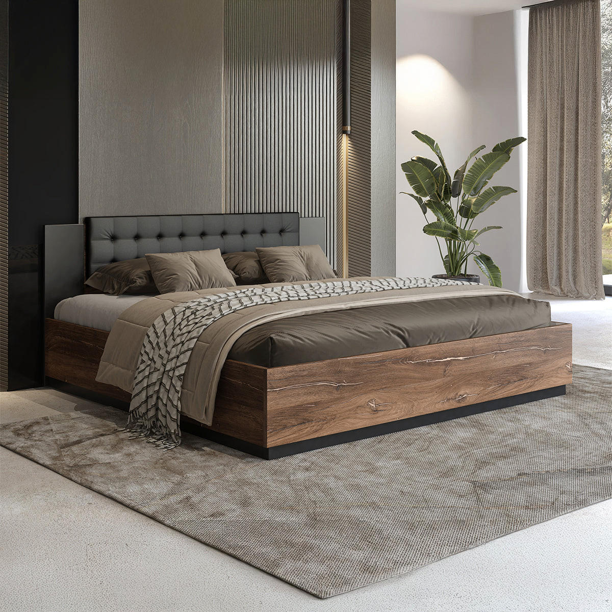 BOXSPRING POSTELJA 180/200 Alec Les in črna barva - črna, leseni material (180/200cm) - Petits-meubles