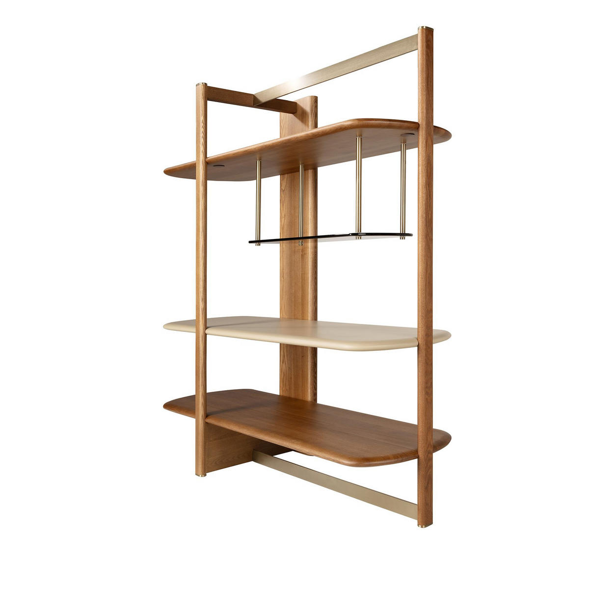 REGAL Linkes rechteckiges aus hellem Nussbaumholz und Holz in Greige-Farbe 140/50/162 cm - Hellbraun/Greige, Glas/Holz (140/162/50cm) - ANGEL CERDA