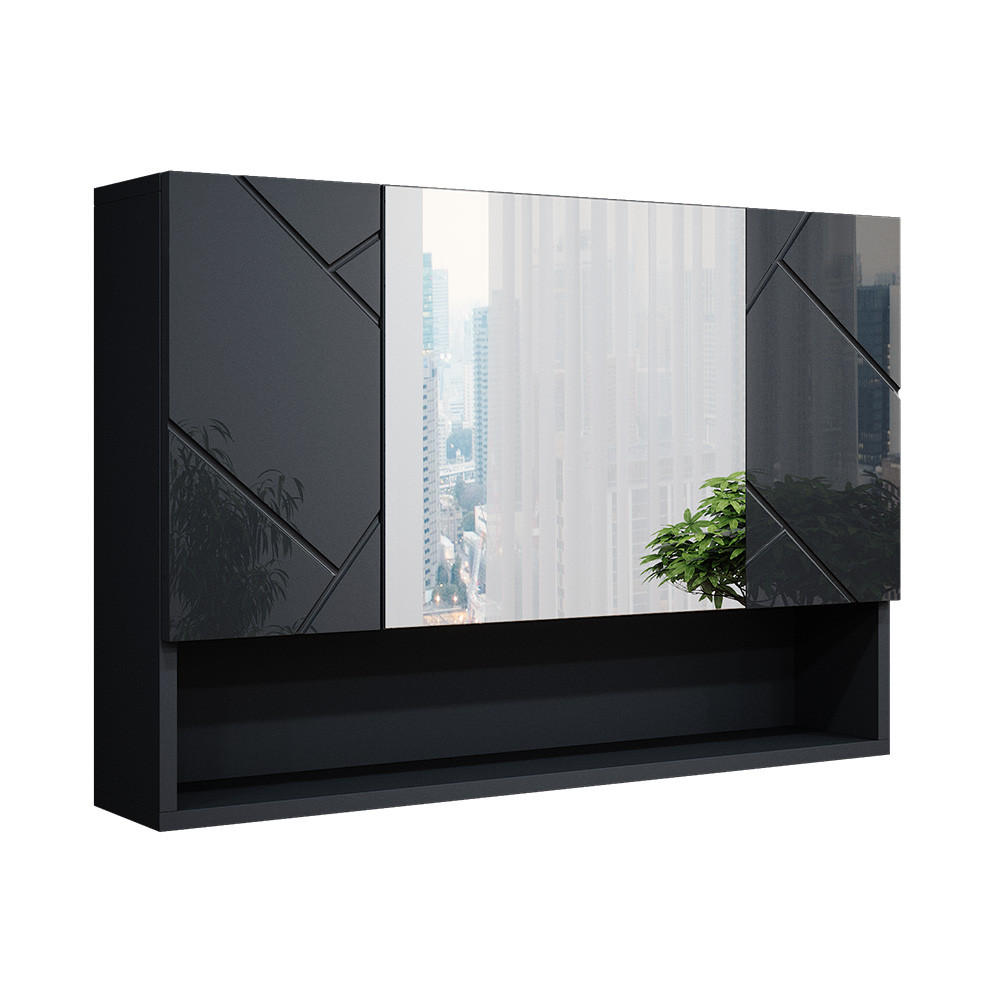 BADSPIEGELSCHRANK Irma Anthrazit Hochglanz 80.1 x 55 cm - Anthrazit, Holzwerkstoff (80.1/55/17cm) - Vicco