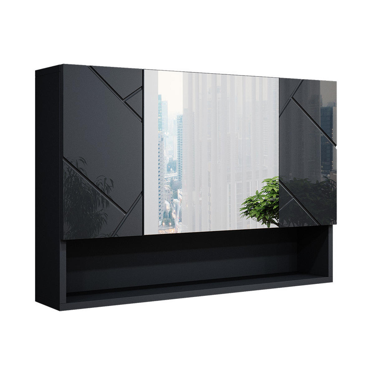 BADSPIEGELSCHRANK Irma Anthrazit Hochglanz 80.1 x 55 cm - Schwarz Hochglanz, Holzwerkstoff (80.1/55/17cm) - Vicco