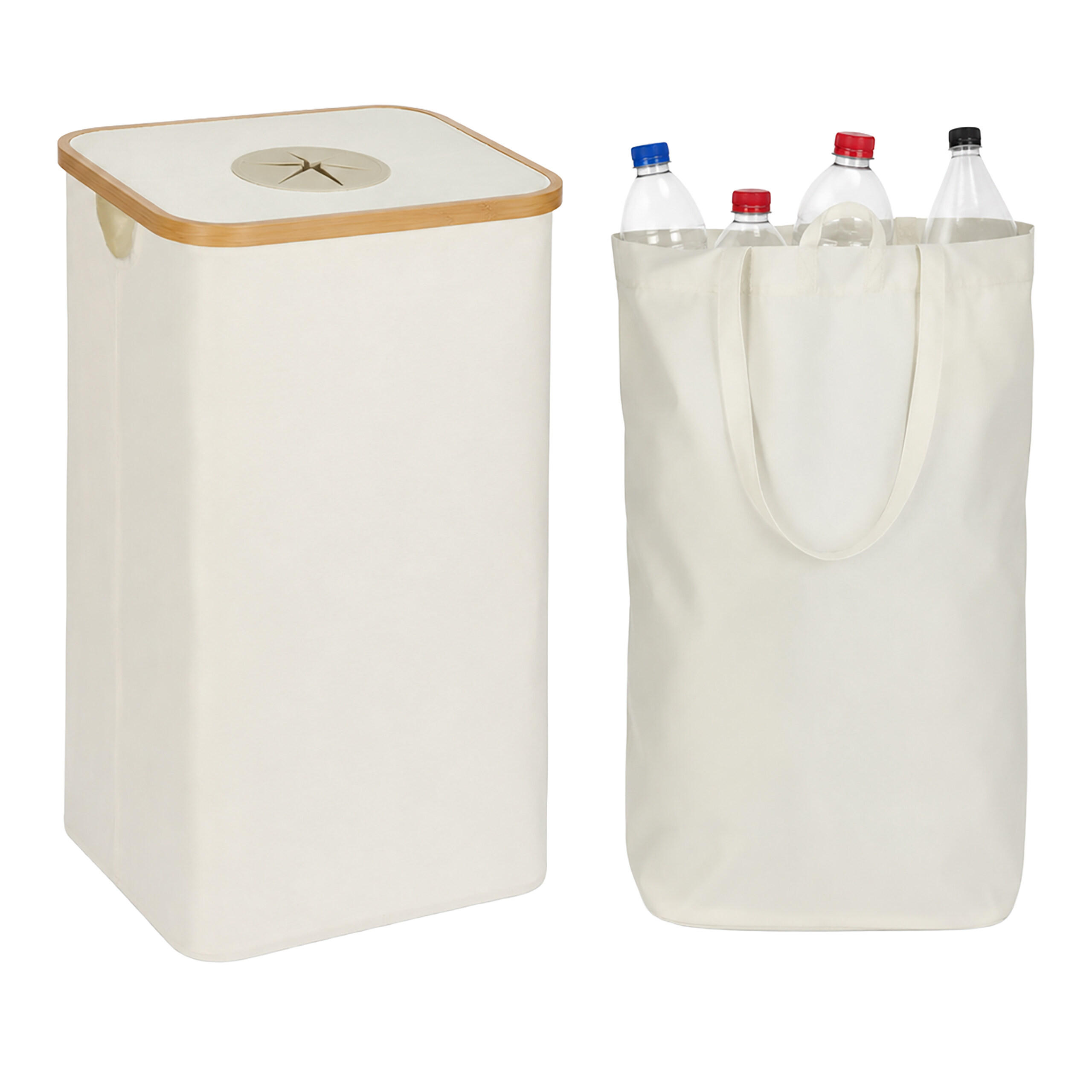PFANDFLASCHENSAMMLER Beige 100 L - Beige, Holz/Wellpappe (40/75/33cm) - Relaxdays