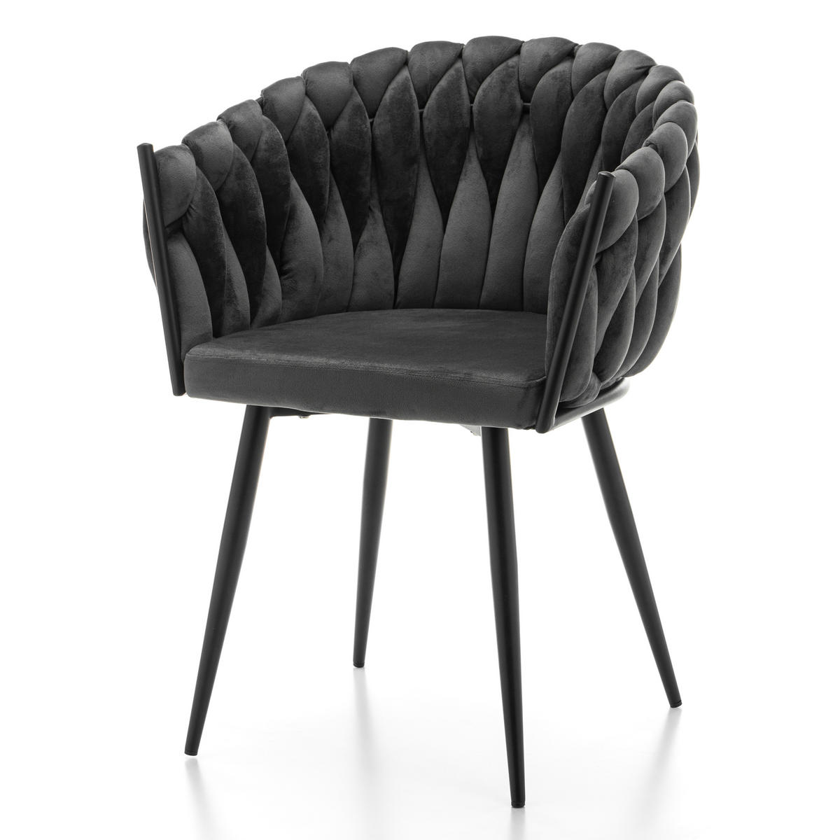 STUHL LATINA gepolstert mit Steppung - grau - Samt Velours - Schwarz/Grau, Textil/Metall (60/83/55cm) - NEW HOME