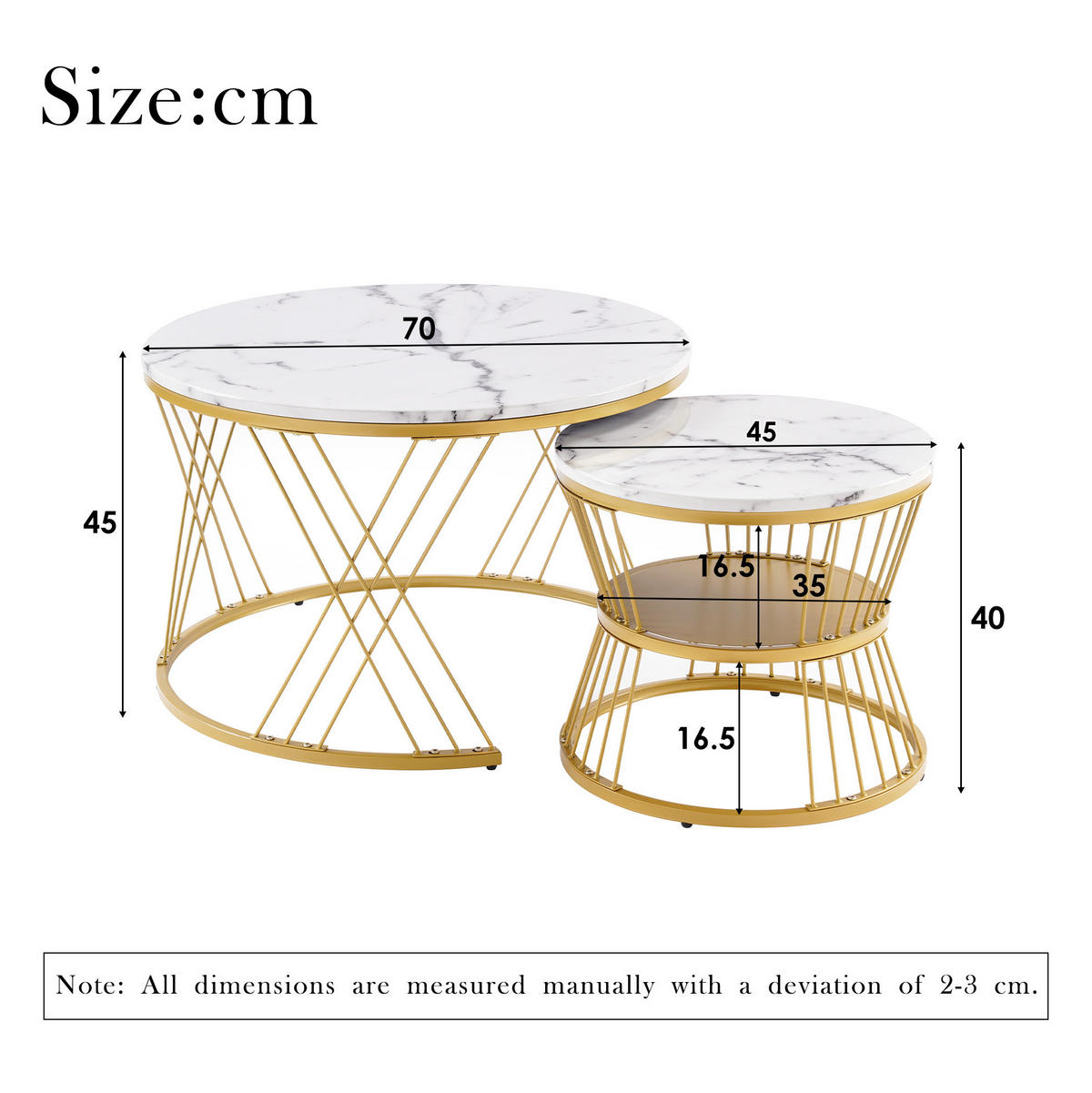COUCHTISCH 70/45 cm Weiß aus MDF mit Marmormuster und Nesting-Design - Weiß, Holzwerkstoff (70/70/45cm) - OKMYHOME