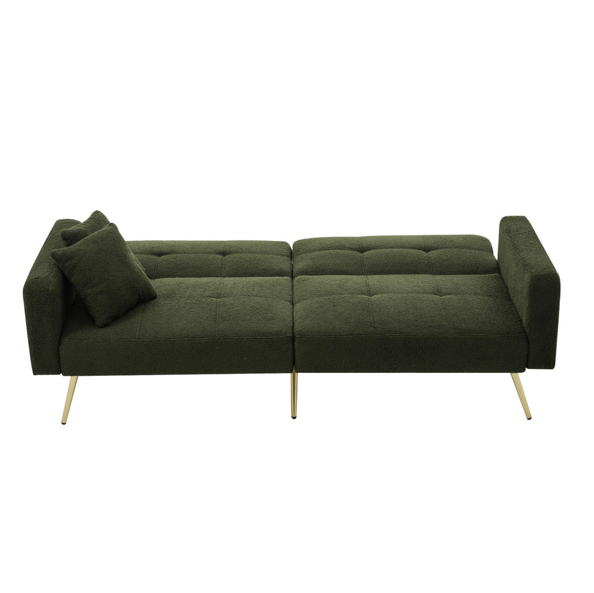 SCHLAFSOFA aus Lammwollstoff 175x64x72 cm Antikgrün mit verstellbarer Rückenlehne, Bettfunktion und Seitentaschen - Grün, Kunststoff (64/72/175cm) - Modfu