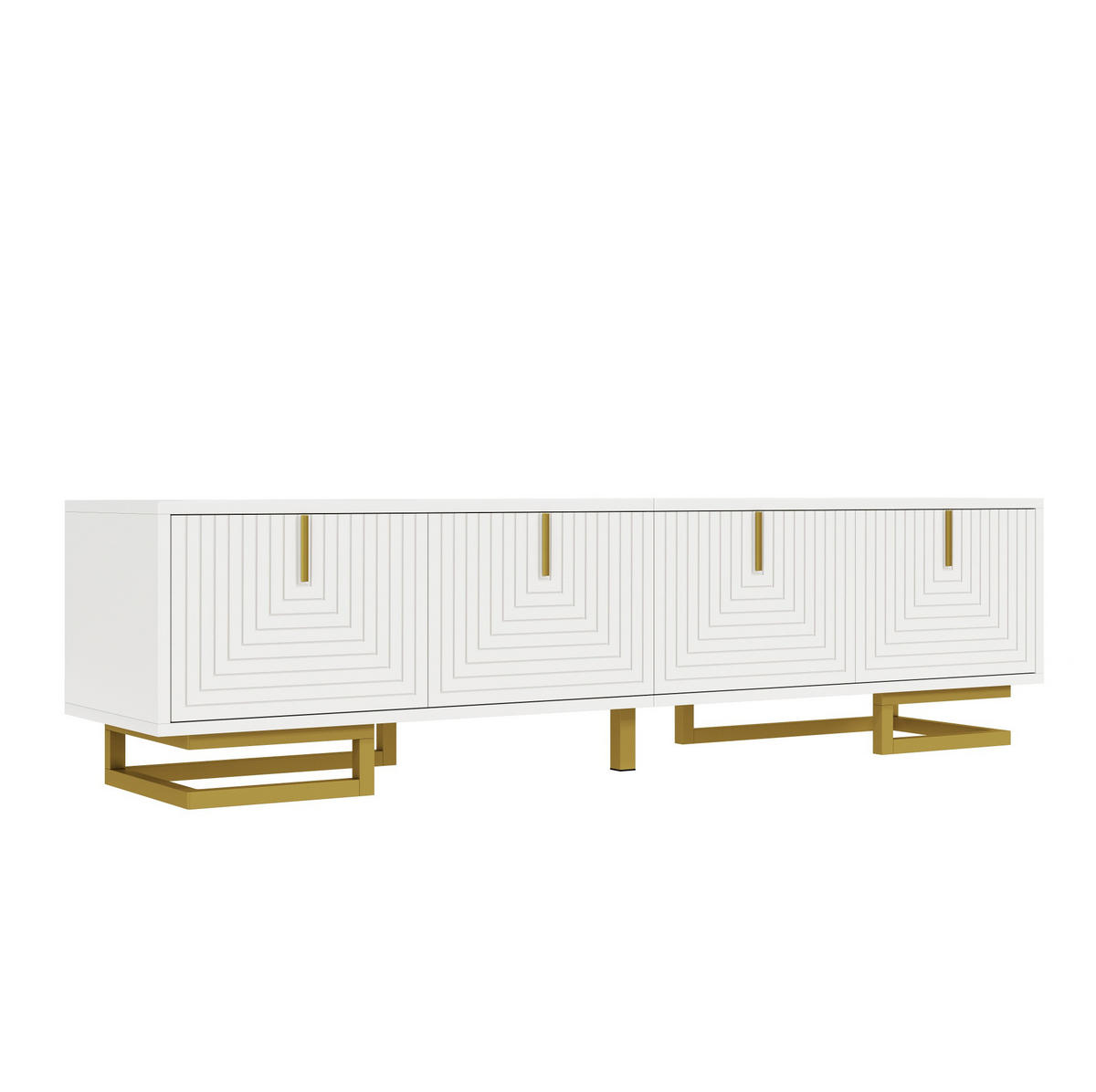 TV ormarić 160/38/44,5 cm bijeli od iverice s 4 vrata i zlatnim nogama - bijela, drvni materijal (160/44.5/38cm) - OKWISH