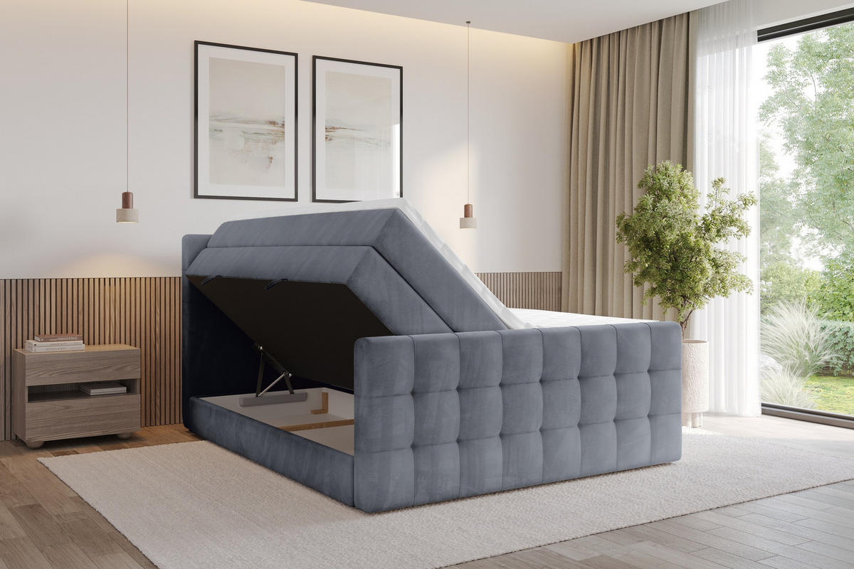 BOXSPRINGOVÁ POSTEL s matrací H3/H4 - IGAN-Z KING - 160x200 cm Šedá - šedá, kompozitní dřevo (163/200cm) - ALTDECOR