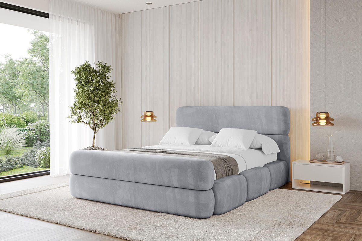 POLSTERBETT mit Bettkasten, Fußteil und Lattenrost, Bett mit Matratze H3/H4 - ELVA-Z 180x200 Hellgrau - Hellgrau, Holzwerkstoff/Textil (180/200cm) - ALTDECOR