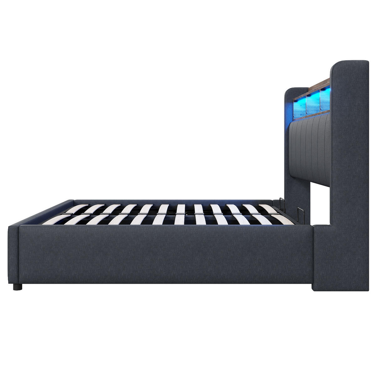 POLSTERBETT 140/200 cm mit LED-Beleuchtung, USB- und Typ-C-Anschluss, hydraulischem Stauraum und Leinenstoff, Grau - Grau, Textil (140/200cm) - Redom