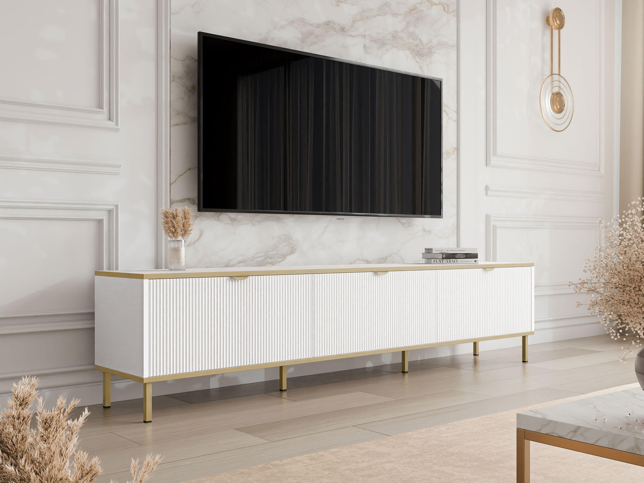 TV-LOWBOARD Werkoz 3K - Goldfarben/Weiß, Holzwerkstoff/Metall (202/46/35cm) - MIRJAN24