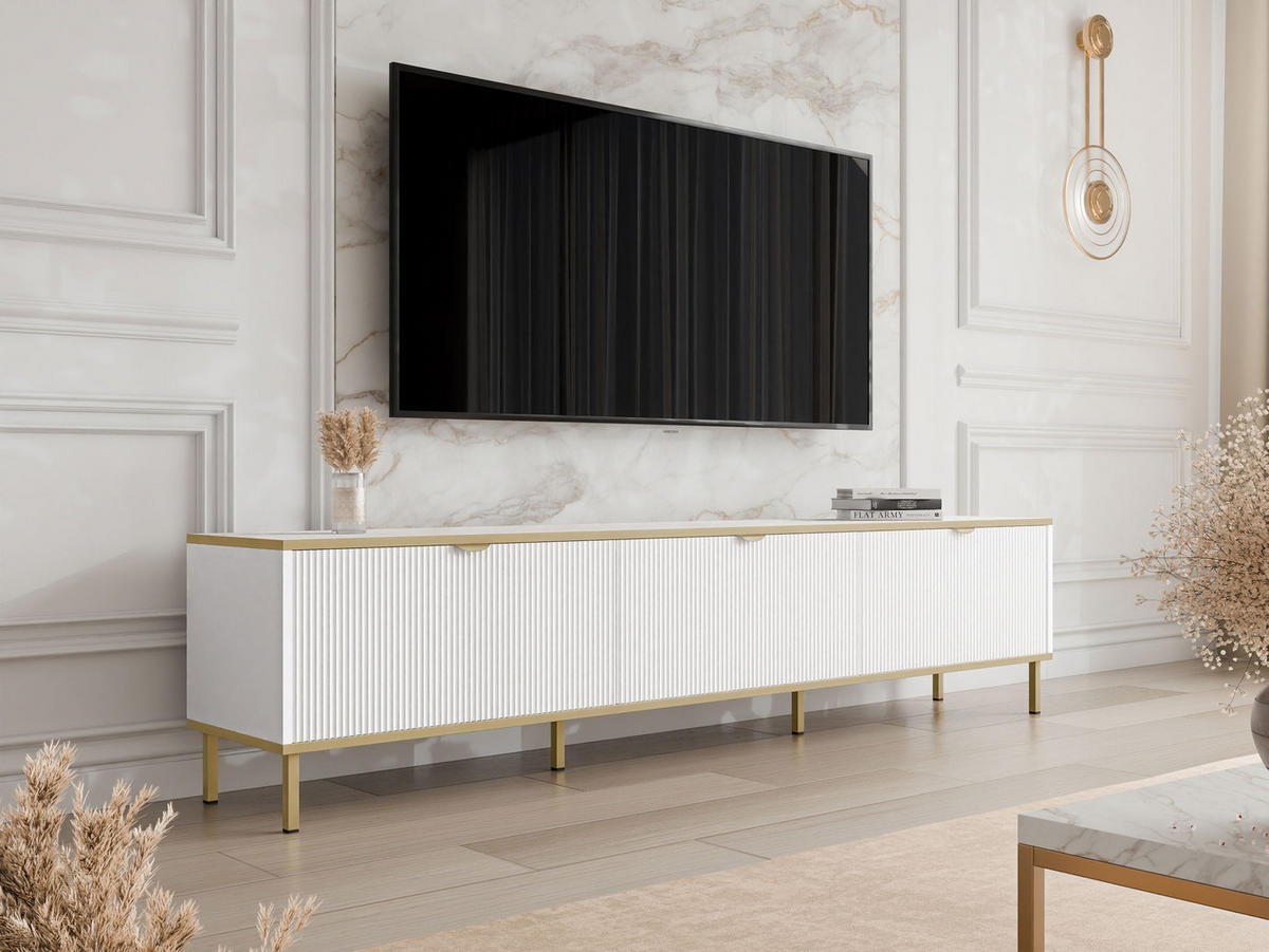 TV-LOWBOARD Werkoz 3K - Goldfarben/Weiß, Holzwerkstoff/Metall (202/46/35cm) - MIRJAN24
