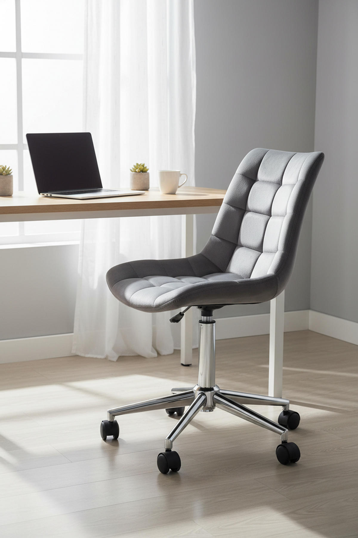 BÜROSTUHL Auronix Samt grau - Chromfarben/Grau, Metall (46/96/62cm) - TPFLiving