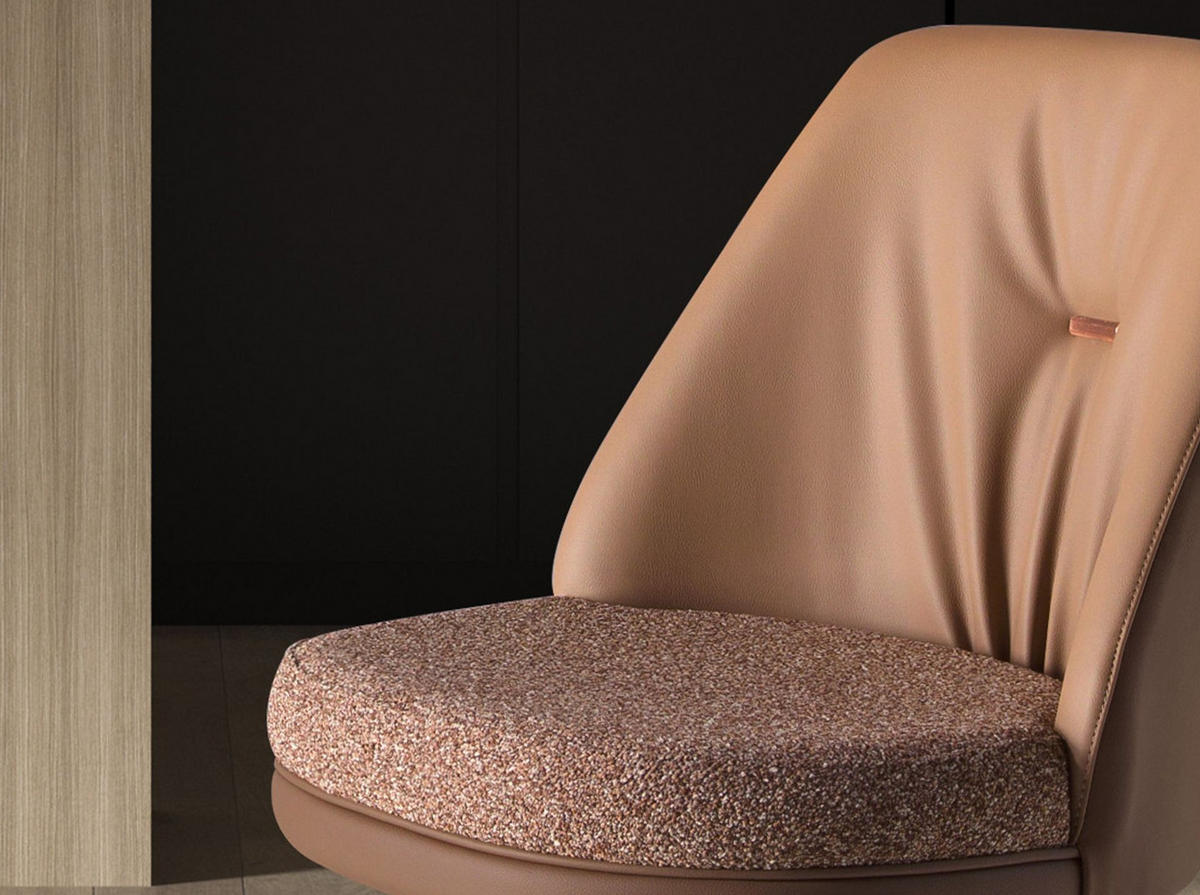 BARHOCKER Drehbarer aus braun meliertem Stoff und braunem Kunstleder 49/53/87 cm - Pink/Bernsteinfarben, Leder/Textil (49/87/53cm) - ANGEL CERDA