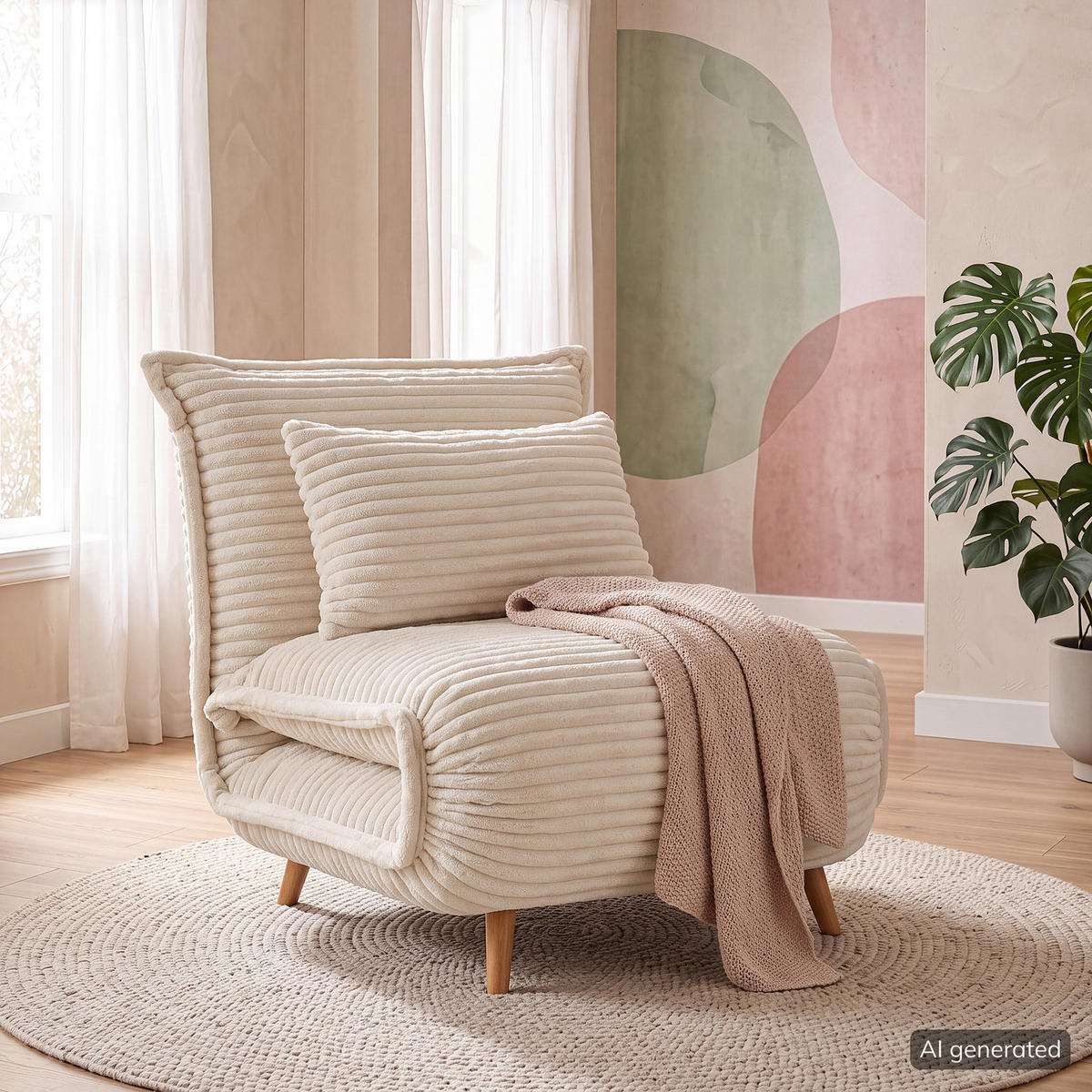 SCHLAFSESSEL - Cord / Eiche - Creme - Eiche Hell - Eichefarben/Creme, Textil/Metall (76/87/92cm) - home24