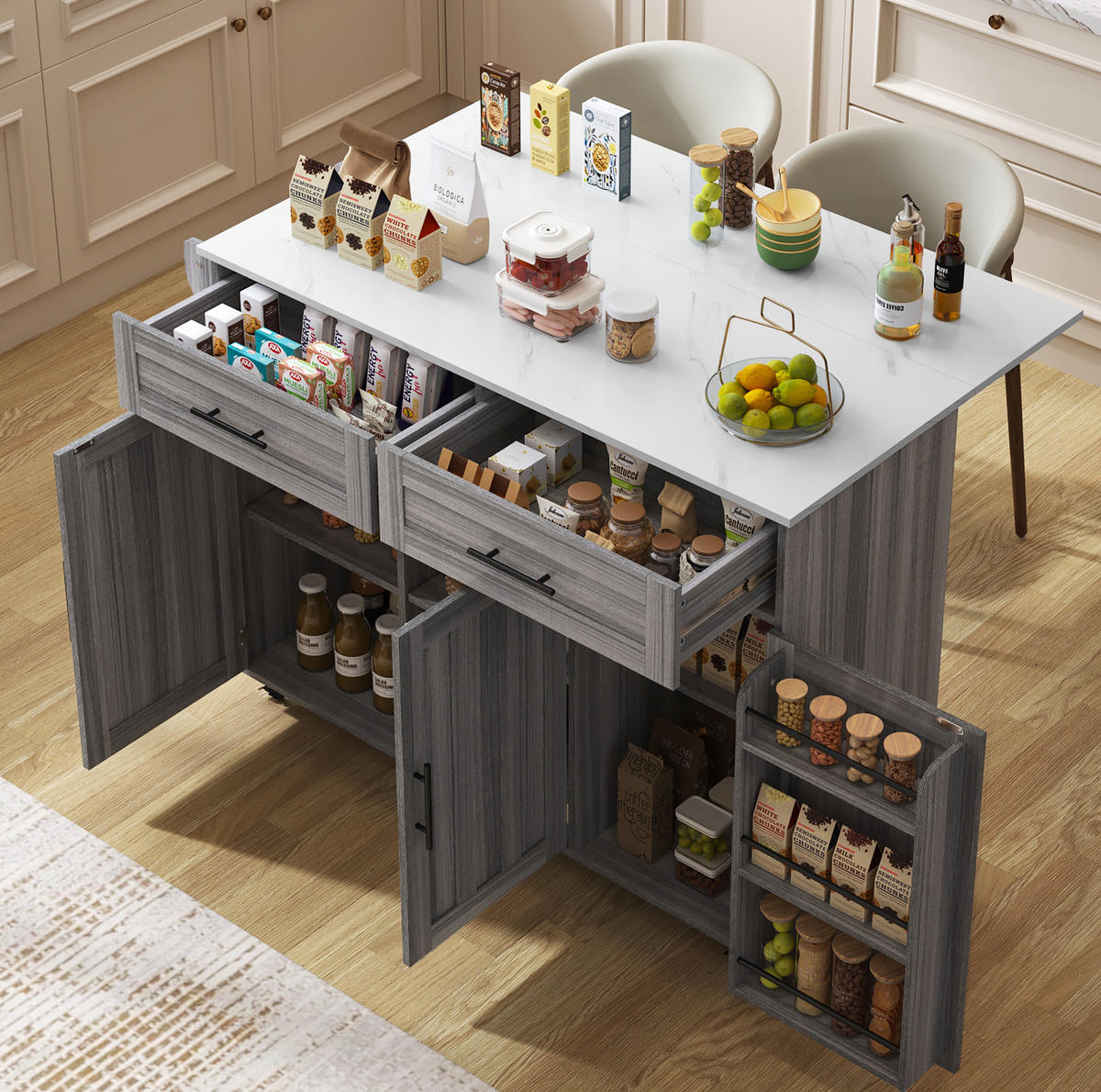KÜCHENINSEL 129/46/91,5 cm grau/weiß aus MDF ausziehbar - Grau, Holzwerkstoff (129/91.5/46cm) - OKWISH