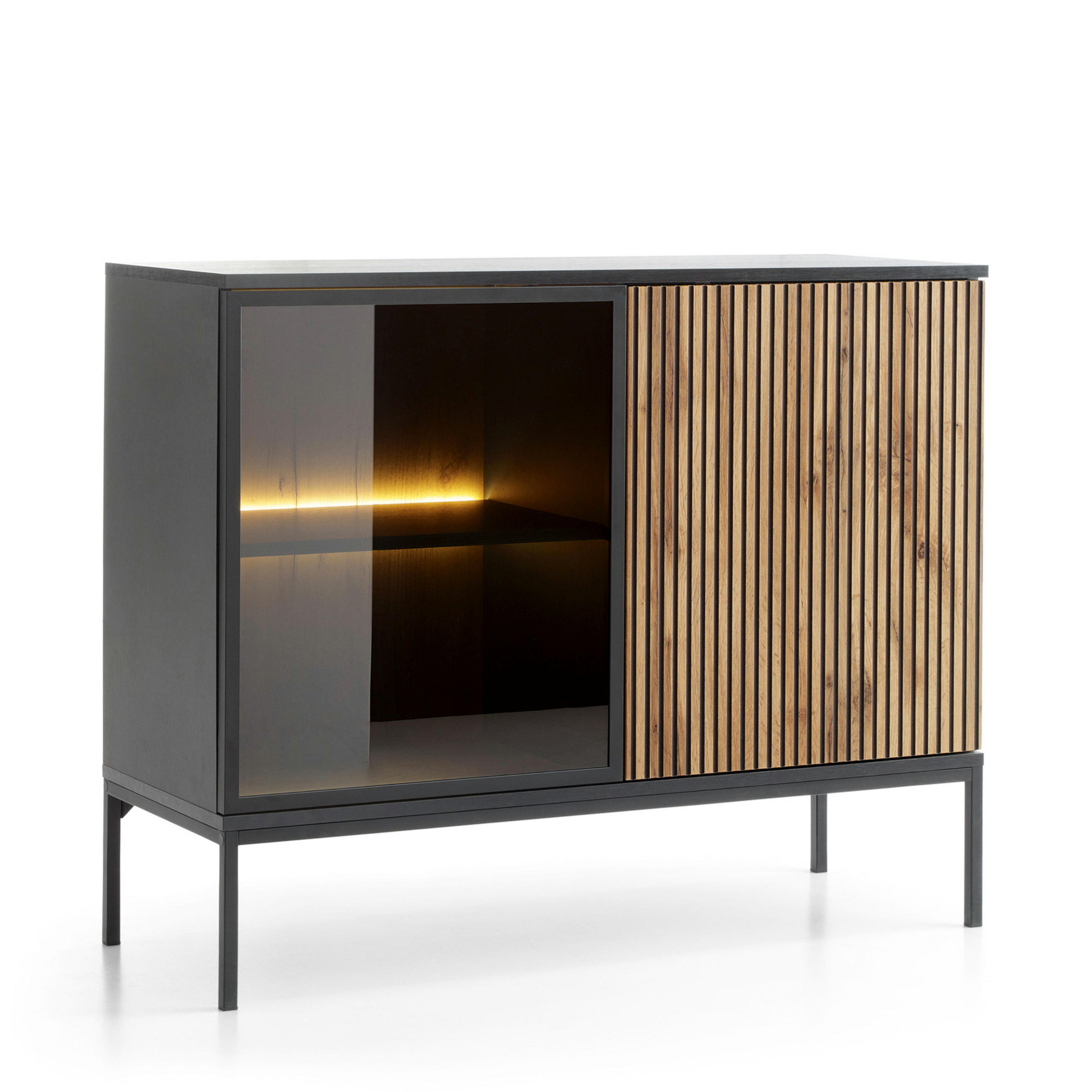 Komodee Sideboard Schwarz, Eiche Wotan 104x83x39 cm