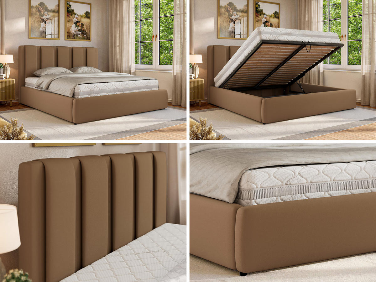 POLSTERBETT SAVINO CLASSIC 160/200 - Braun Kunstleder - Schaum-Matratze - Braun, Textil (160/200cm) - MKS