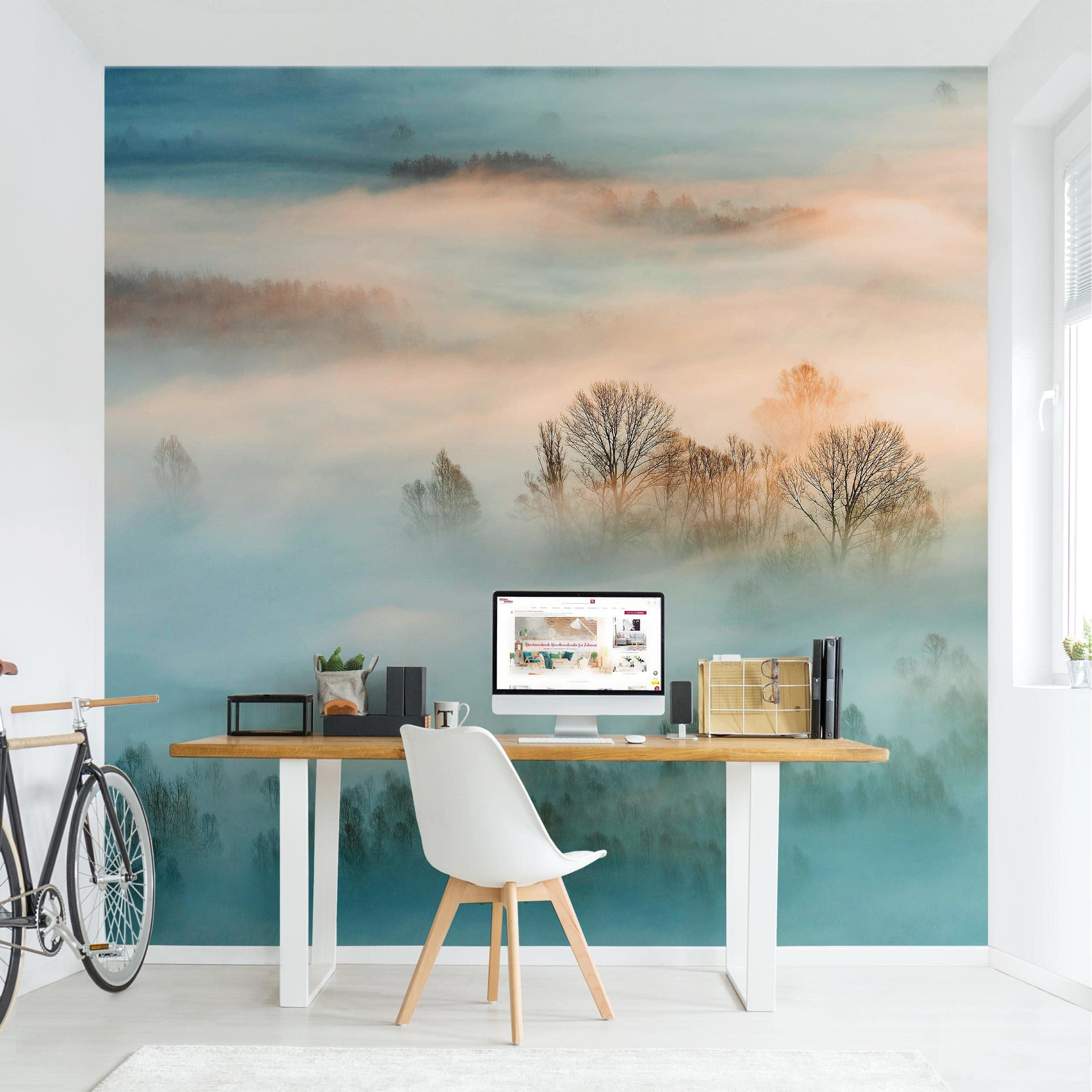 FOTOTAPETE Nebel bei Sonnenaufgang 288/288 cm - Eichefarben, Papier (288/288cm) - Bilderwelten