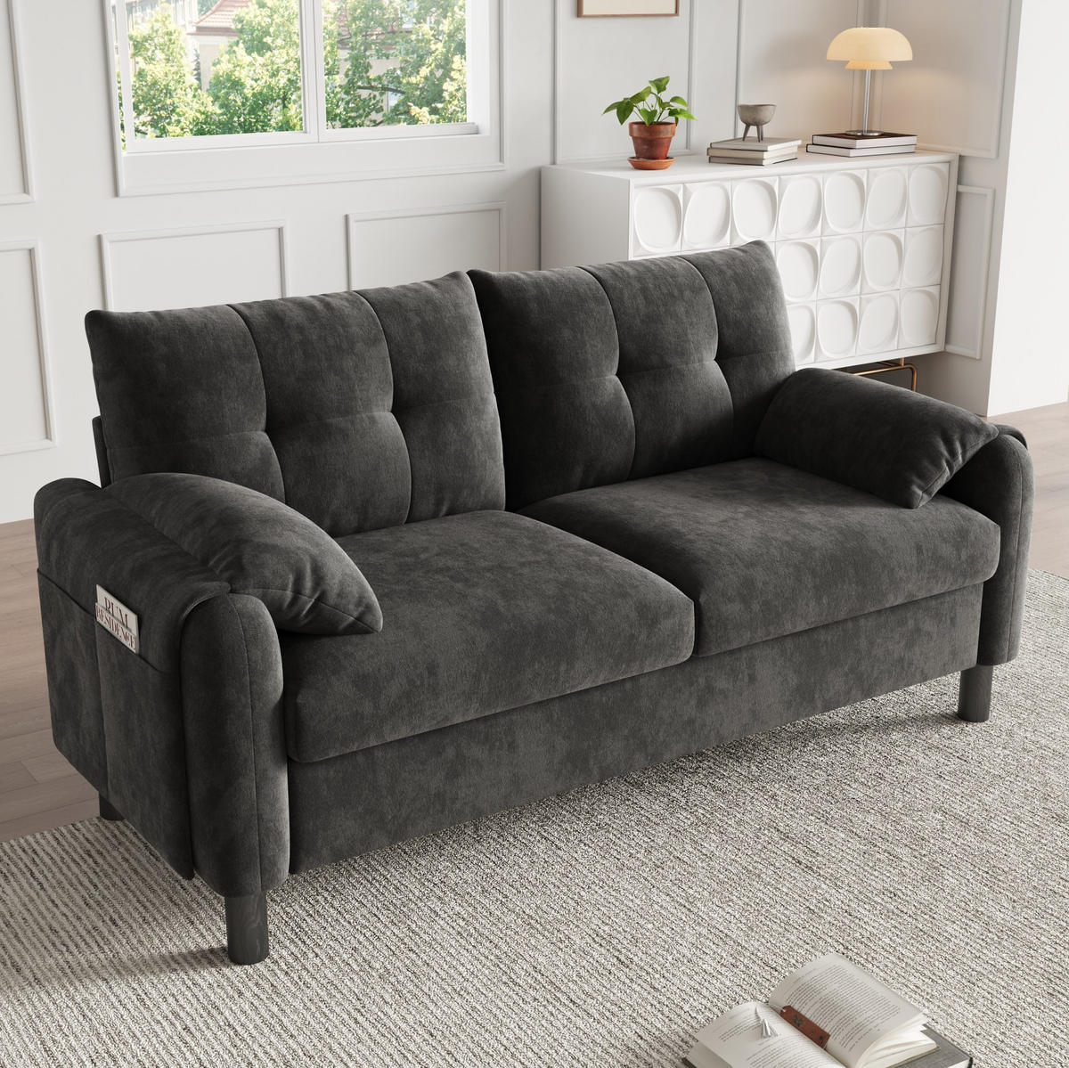 SOFA 2-Sitzer 158 x 80 x 88,5 cm Chenille Gray - Grau, Holzwerkstoff (158/88.5/80cm) - Meubliv