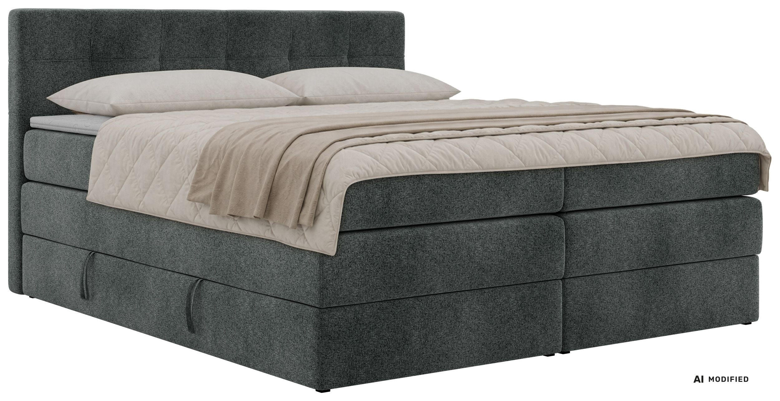 BOXSPRINGBETT SOLVEN KING 160/200 - Dunkelgrau Stukture - Topper T25 - H4 - Dunkelgrau/Schwarz, Kunststoff/Textil (160/200cm) - MKS