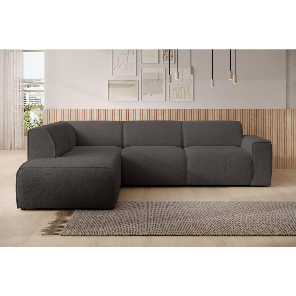 Thumbnail - AX Living Ecksofa, Grau, Textil, Uni, 5-Sitzer, Füllung: Polyurethan (Pur), L-Form,Rechteckig, rund, 292x220 cm, Wohnzim...
