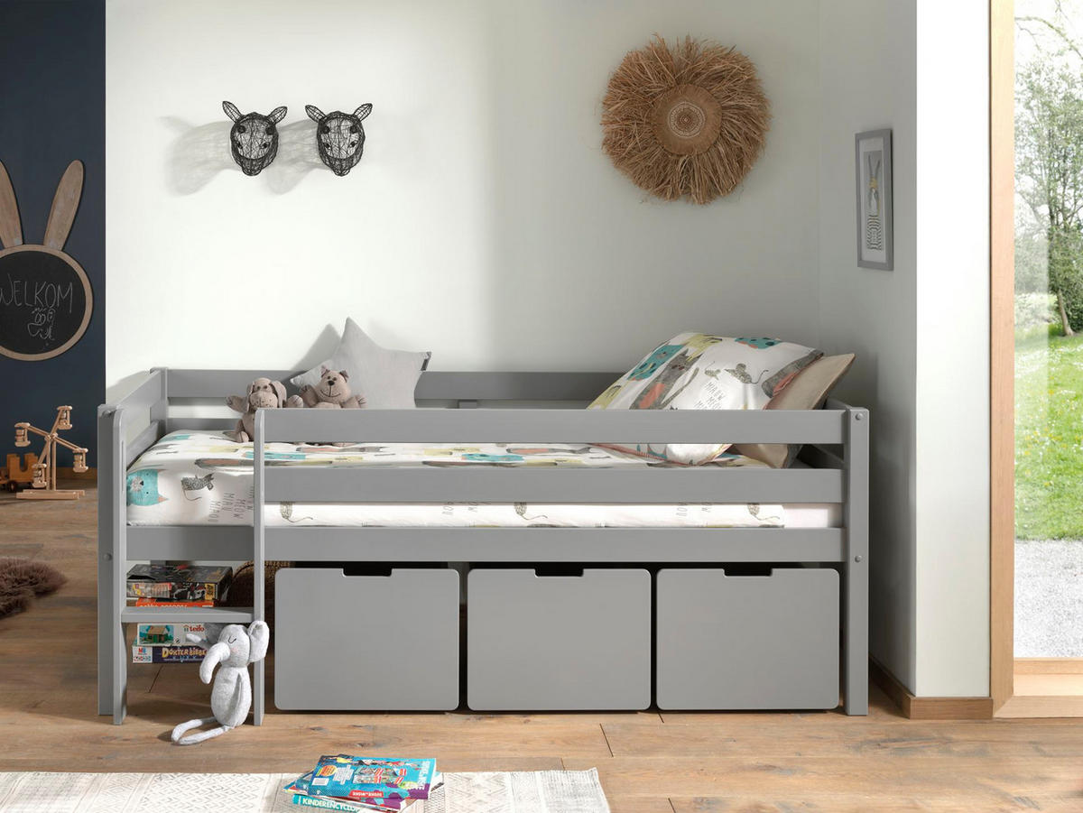 KOJENBETT Karolina 208x83x105 aus Massivholz in Grau - Dunkelgrau, Holz (90/200cm) - 58aufmkessel
