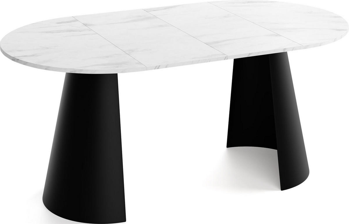 ESSTISCH Lamio runder ausziehbarer, Marmor Weiß 120-200/120/76 cm - Ecru/Schwarz, Holzwerkstoff/Metall (120/120/76cm) - WFL GROUP