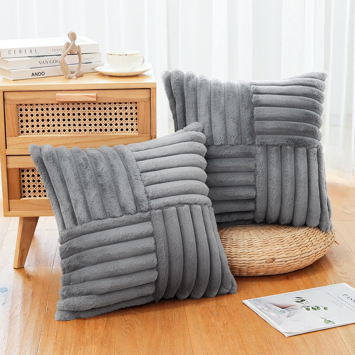 KISSENHÜLLE UNI Plüsch & Samt 45/45 cm - Grau, Textil (45/45cm) - Kaket