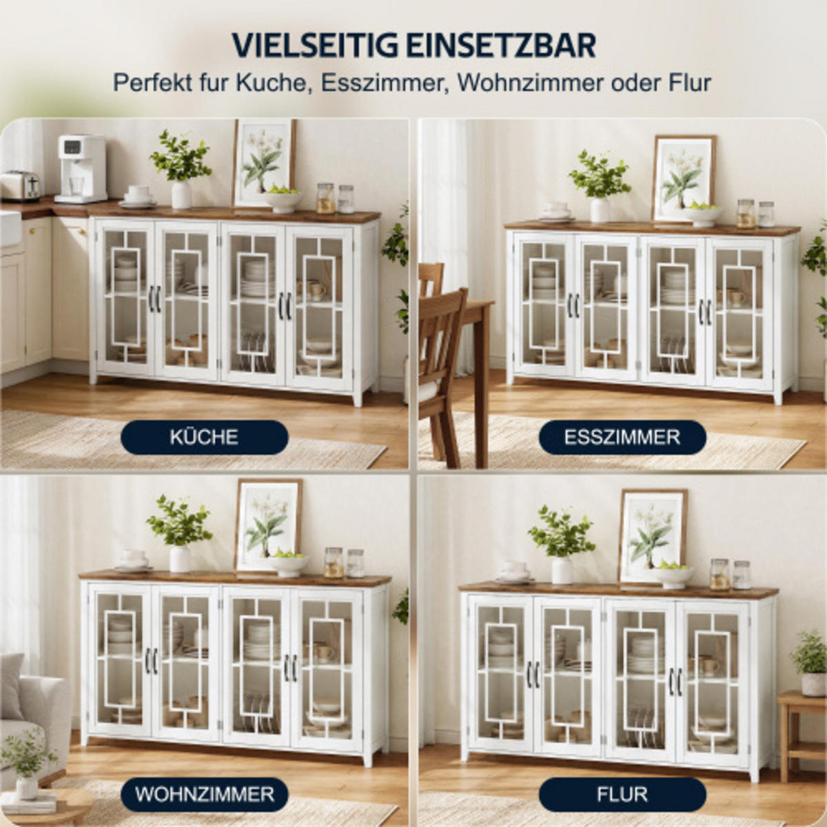 SIDEBOARD weiß aus MDF mit Retro-Holzmaserung-Platte 160 × 40 × 86 cm - Weiß, Holzwerkstoff (160/86/40cm) - Luhomfu