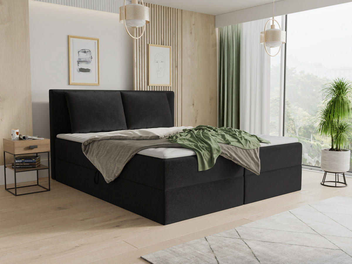 BOXBETT Egro - 180x200 - schwarz (Kronos 07, Velvet) - Schwarz, Holz/Holzwerkstoff (180/200cm) - Sofnet
