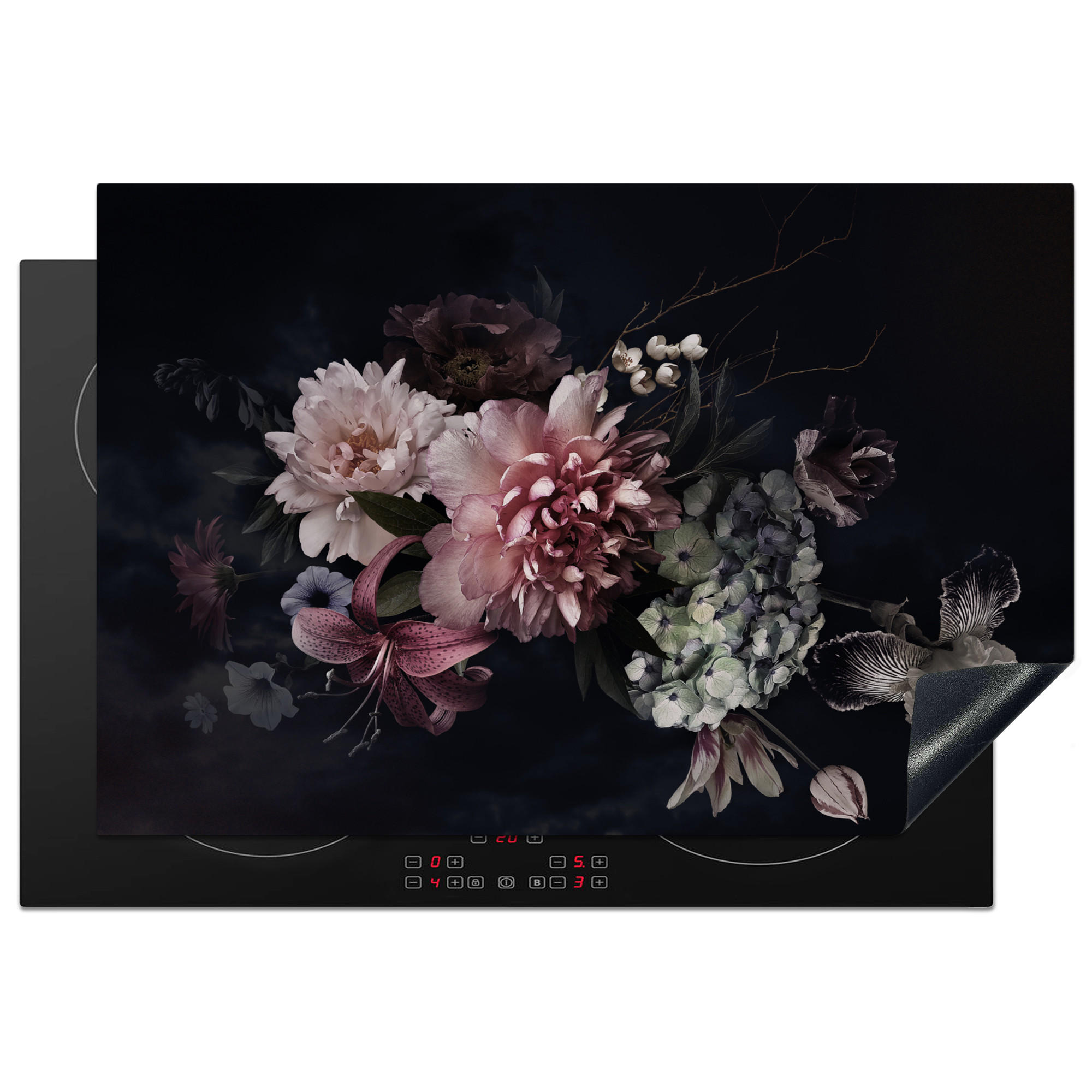 HERDABDECKPLATTE Blumen - Vintage - Pastell - Rosa - Weiß 77x51 cm - Altrosa, Kunststoff (77/0.2/51cm) - MuchoWow