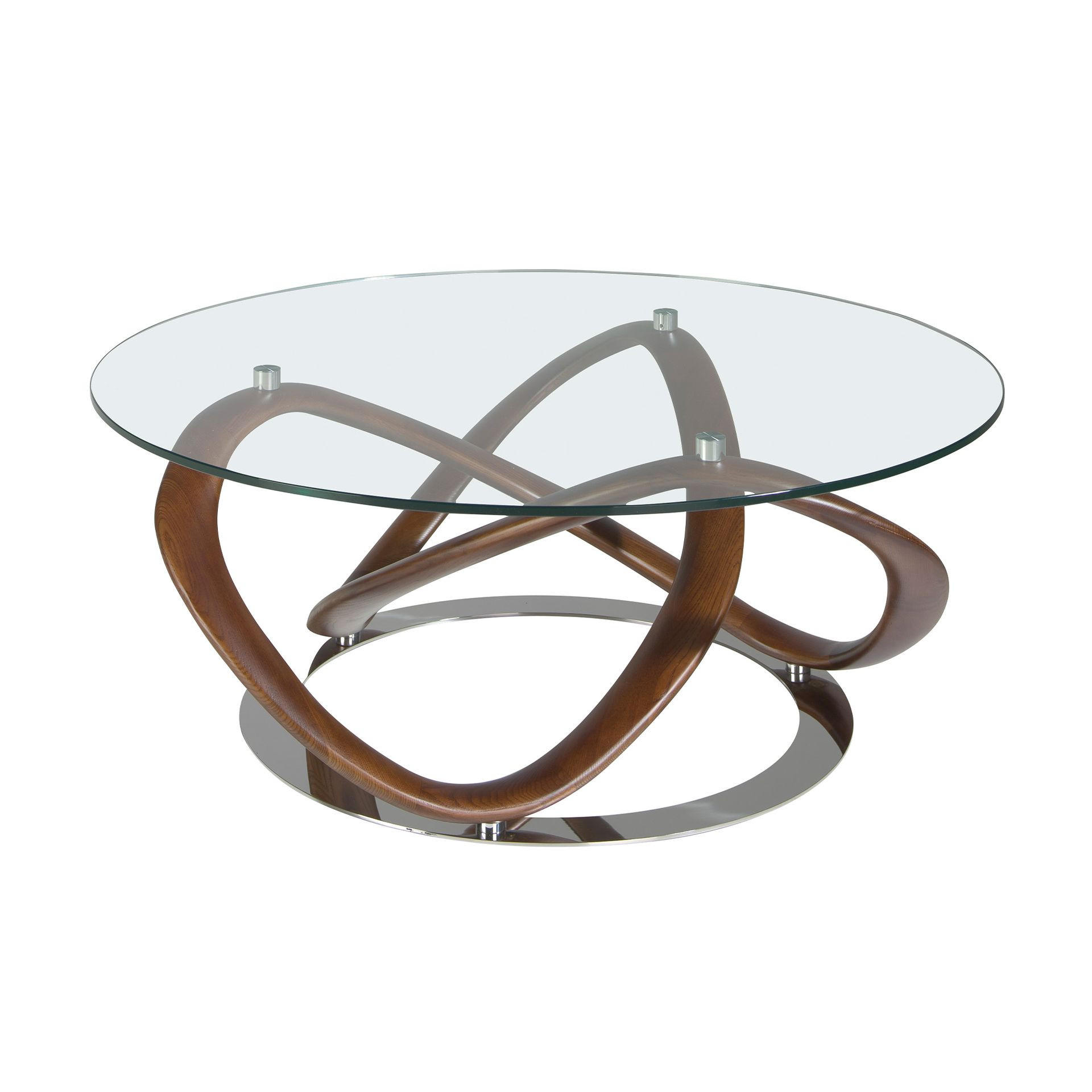 COUCHTISCH Runder aus gehärtetem Glas, Nussbaum und verchromtem Stahl Ø100/39 cm - Edelstahlfarben/Transparent, Glas/Holz (100/100/39cm) - ANGEL CERDA