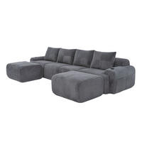WOHNLANDSCHAFT Modulares 4-Sitzer Sofa 333/174/80 cm dunkelgrau aus Cord mit Getränkehalter und Aufbewahrungstasche - Dunkelgrau, Textil (174/80/333cm) - Modenvie