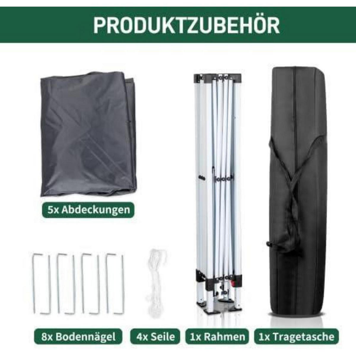 PAVILLON 3 x 3 m wasserdicht UV Schutz 50+ mit 4 Seitenteilen Dunkelgrau - Anthrazit, Metall (255/300/300cm)