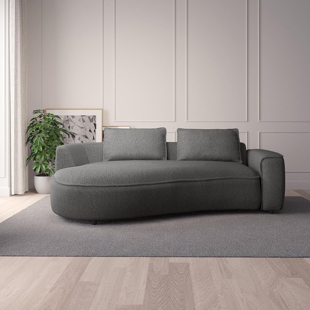 2,5-SITZER SOFA - Schwarz/Grau, Kunststoff/Textil (217/82/146cm) - home24