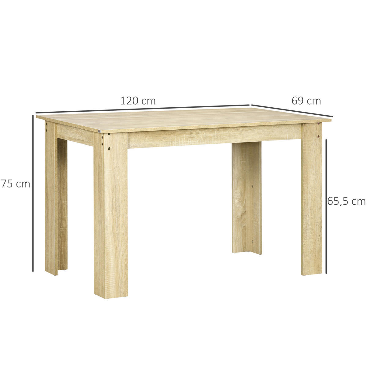 ESSTISCH Eichefarben Holzoptik 120/69/75 cm - Eichefarben, Holz (69/120/75cm) - PANGIVO