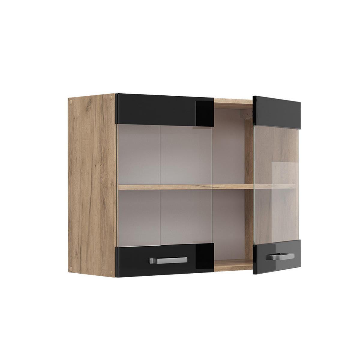 KÜCHENGLASSCHRANK R-Line Schwarz Hochglanz 80 cm - Honigeiche/Schwarz Hochglanz, Holzwerkstoff (80/60/31cm) - Vicco