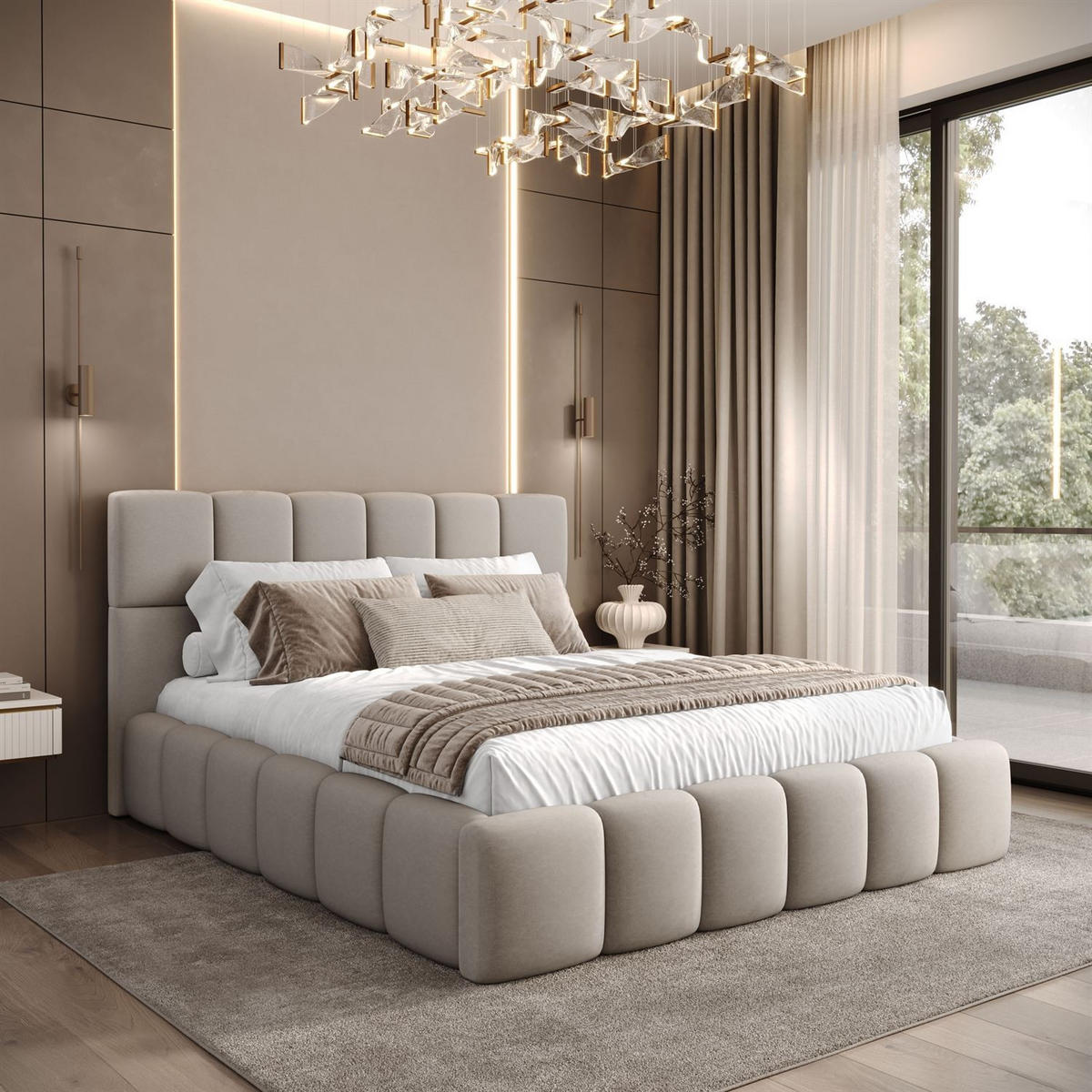 POLSTERBETT VENEZIA mit Bettkasten 120x200, Castel 80 - Greige, Textil (120/200cm) - Lookway