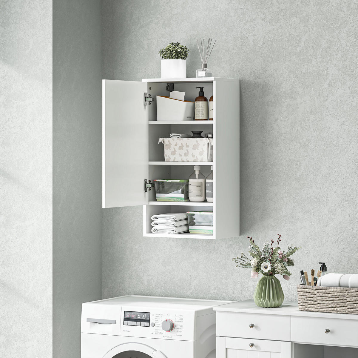 HÄNGESCHRANK mit verstellbaren Ablagen 40 x 27 x 77 cm Weiß - Weiß, Holzwerkstoff (27/77/40cm) - Beauniv