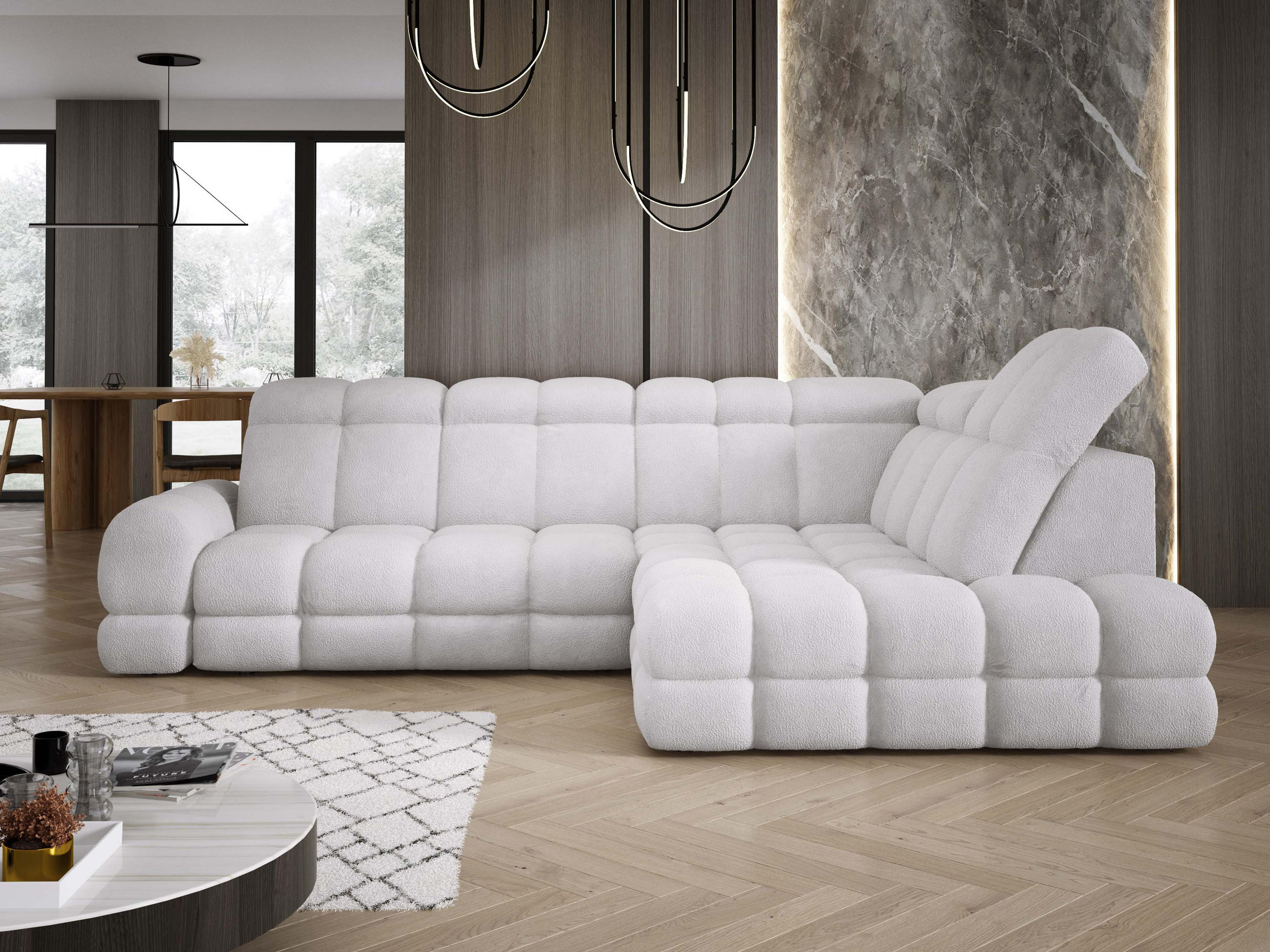 ECKSOFA TOLLO Anthology-stoff L-form 302x217x105 cm silber - Weiß, Holz/Textil (217/302cm) - DomoHome