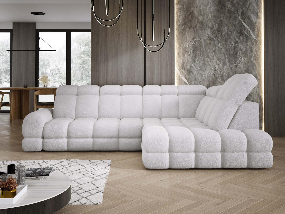 ECKSOFA TOLLO Anthology-stoff L-form 302x217x105 cm silber - Weiß, Holz/Textil (217/302cm) - DomoHome