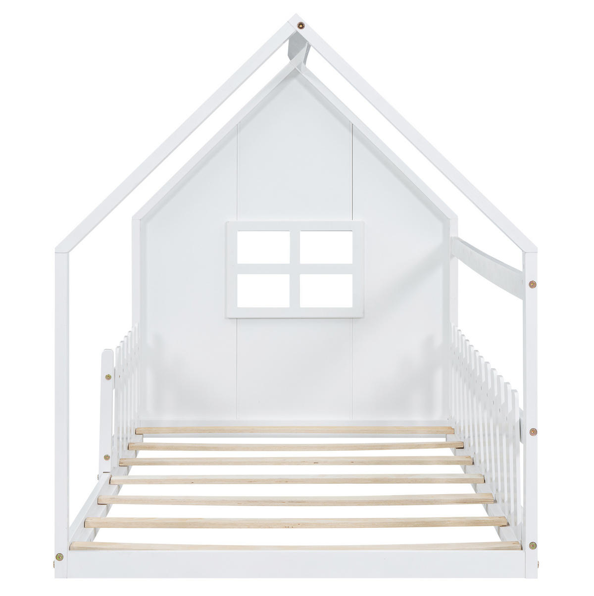 HAUSBETT aus Kiefer und MDF 90x200 cm Weiß in Hausform mit Lattenrost und kreativem Design - Weiß, Holzwerkstoff (90/200cm) - Modfu