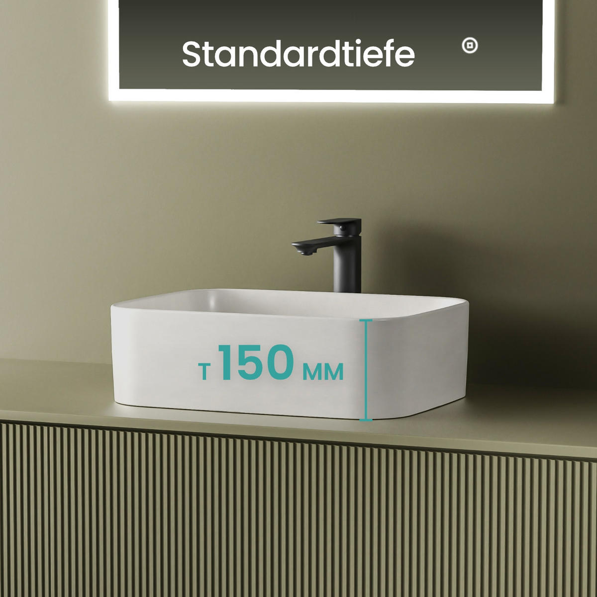 WASCHBECKEN Keramik Rechteck Abgerundetes Design R Mattweiß - Weiß, Keramik (38/15/50.5cm) - EMKE