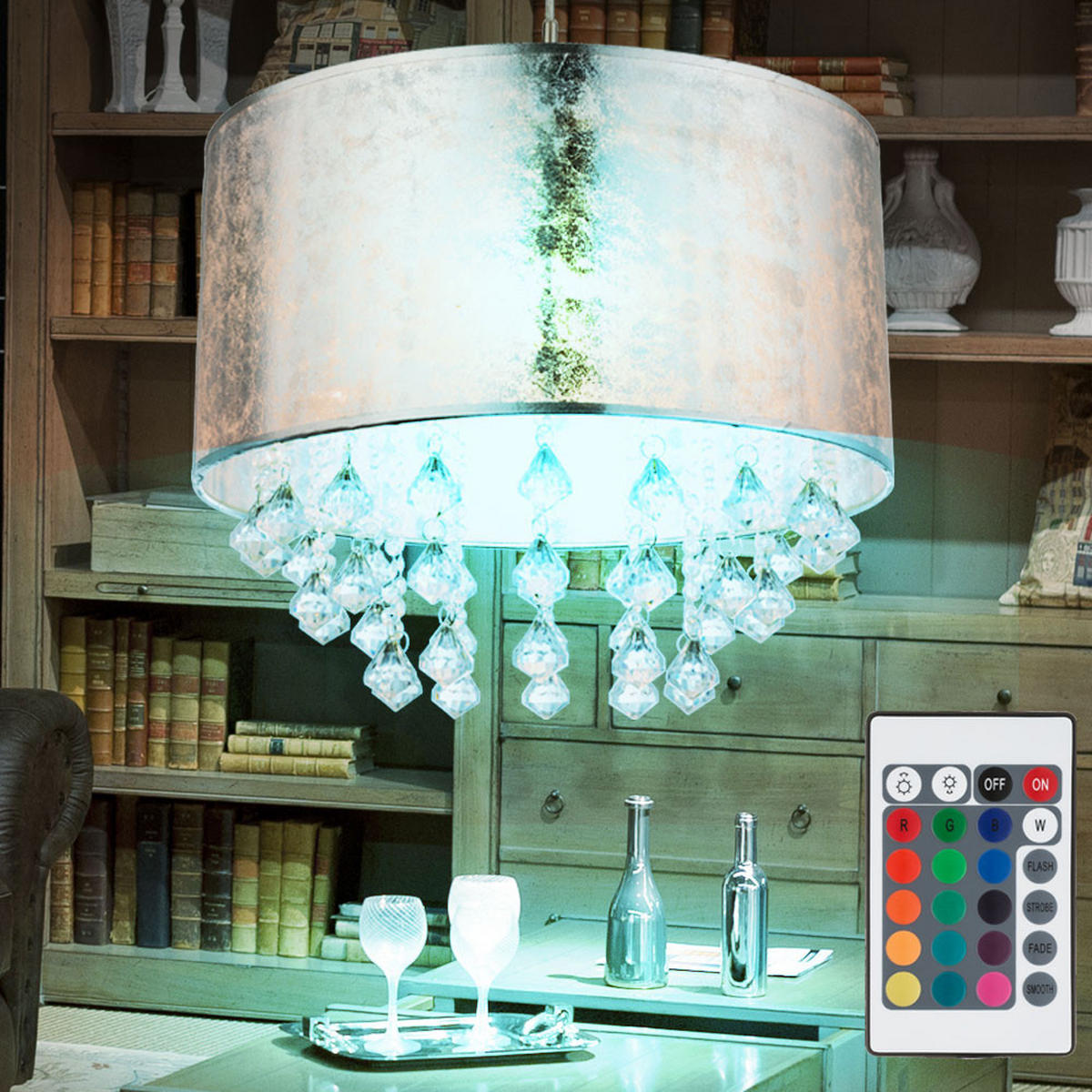 LED HÄNGELAMPE AMY Textil Silber - Silberfarben, Metall (40/40/140cm) - Globo Lighting